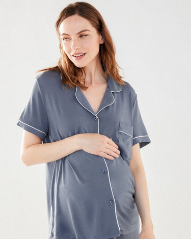 Maternity Slate Modal Button Up Short Pyjama Set